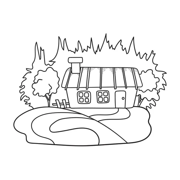 Paysage Mignon Avec Maison Village Sur Colline Forêt Bâtiment Style — Image vectorielle