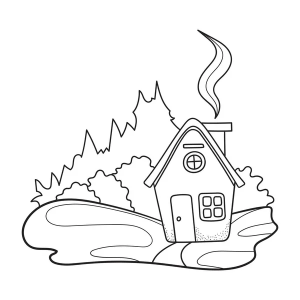 Roztomilý Vesnický Dům Kopci Lesní Krajiny Budova Kresleném Stylu Kresba — Stockový vektor