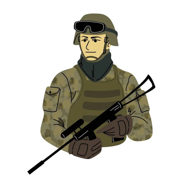 身着迷彩服 身穿军服 手持枪的陆军士兵 平坦的卡通风格 在白色背景上孤立的向量图 — 图库矢量图片