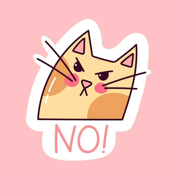 愤怒的猫没有贴纸 有趣的涂鸦猫的性格 手绘彩色矢量插图 — 图库矢量图片