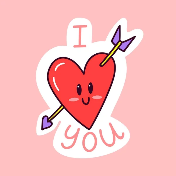 stock vector I love you sticker. Cute doodle heart shape. Sticker with white contour for planner, scrapbooking. Hand drawn colorful vector illustration.
