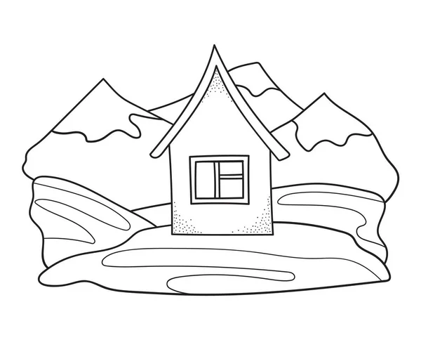 Maison Village Sur Colline Montagne Paysage Bâtiment Style Dessin Animé — Image vectorielle