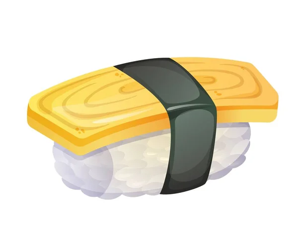 Tamago Sushi Egg Roll Rice Ilustración Vectorial Colorida Aislada Sobre — Vector de stock