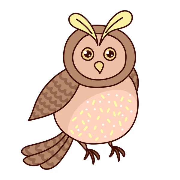 Cute Funny Owl Hand Drawn Vector Illustration Isolated White Background — Stock Vector