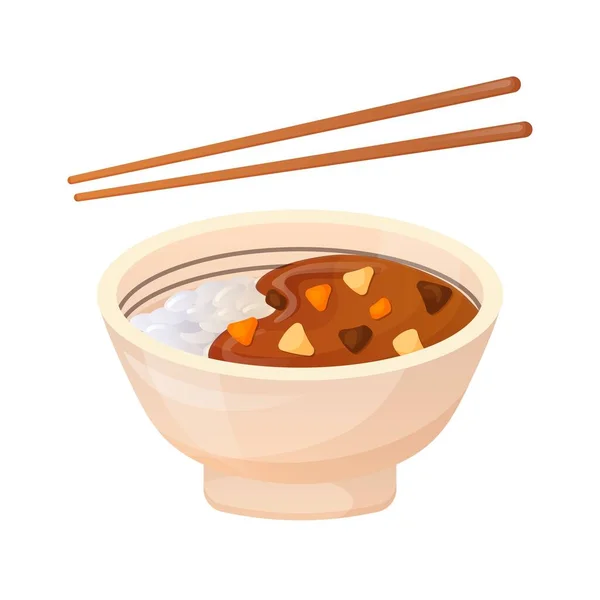 Nasi Kari Ala Jepang Makanan Asia Dengan Gaya Kartun Vektor - Stok Vektor