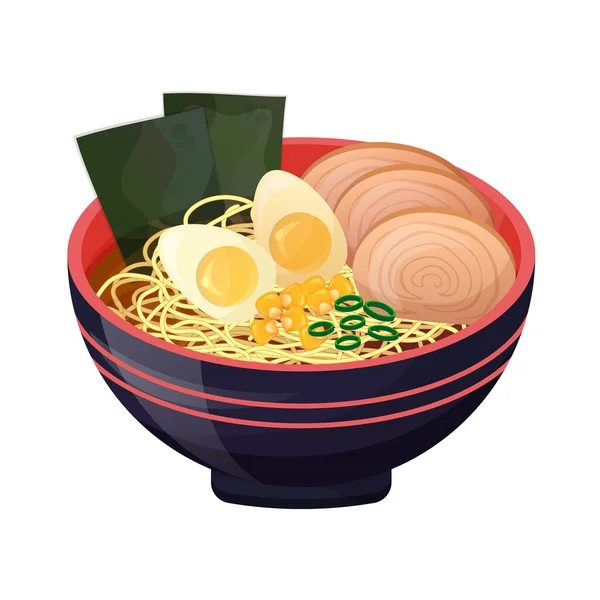 Ramen Jajkiem Japońskie Jedzenie Makaronem Kolorowa Ilustracja Białym Tle — Zdjęcie stockowe