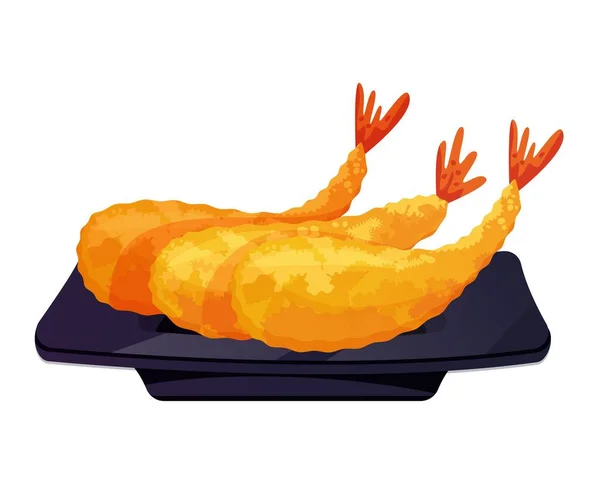 Délicieuse Assiette Crevettes Frites Japonaises Tempura Nourriture Asiatique Illustration Vectorielle — Image vectorielle