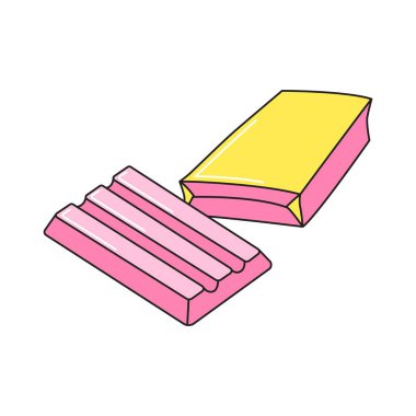 Şirin pembe sakız. Beyaz arkaplanda izole edilmiş renkli vektör etiketi.