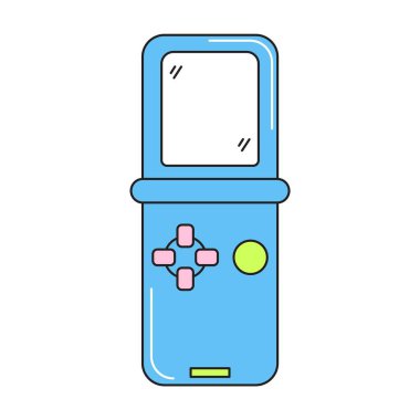 Eski konsol robotu 90 'ların modası. Beyaz arkaplanda izole edilmiş renkli vektör etiketi.