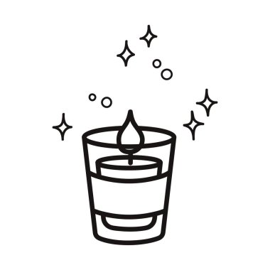 Burning candle in a glass. Cartoon style. Hand drawn line art vector illustration isolated on white background.