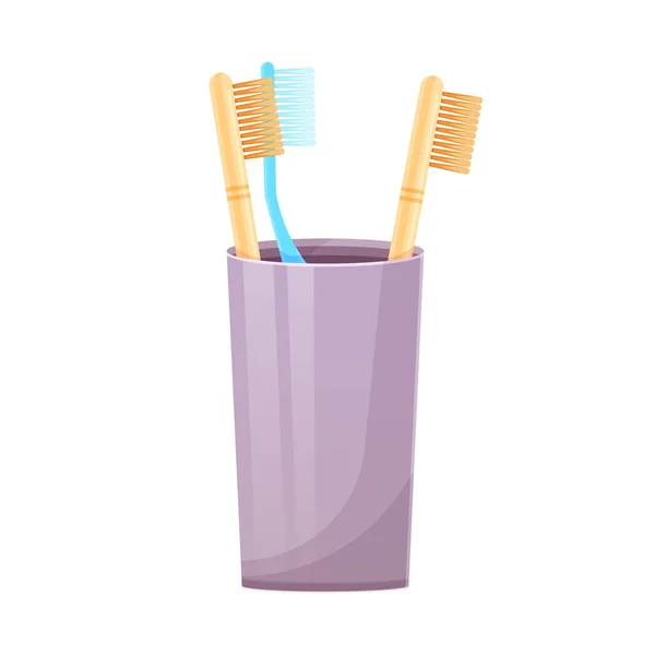 Beker Met Kleurrijke Tandenborstels Apparatuur Voor Orale Zorg Medische Tandheelkundige — Stockvector