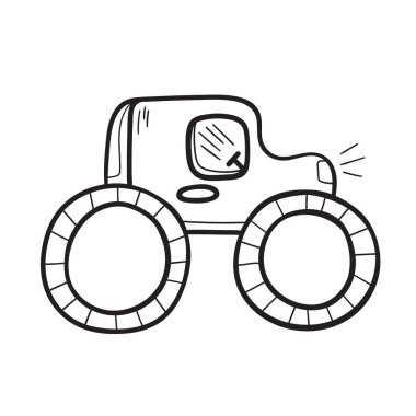 Çizim çizgilerindeki şirin araba. Çocuksu çizgi film tarzı. El çizimi vektör çizimi beyaz arkaplanda izole edildi.