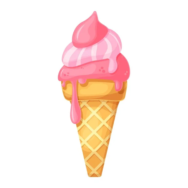 用明亮的卡通风格的粉红冰淇淋 在白色背景上孤立的向量图 — 图库矢量图片