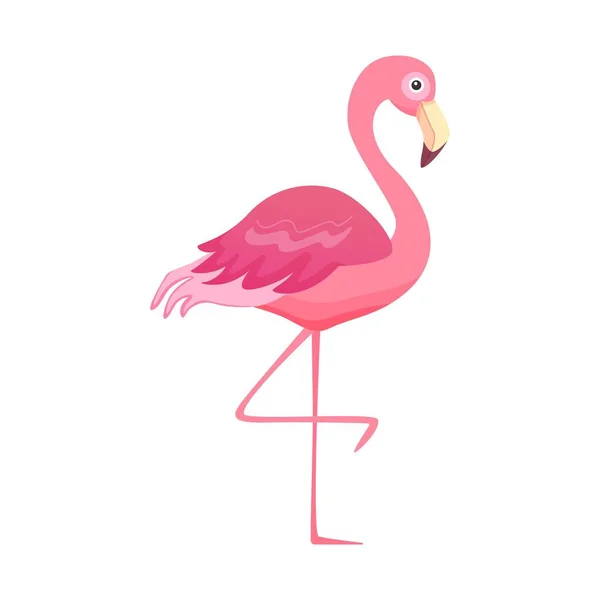 Fenicottero Rosa Uccello Carino Stile Cartone Animato Illustrazione Vettoriale Isolata — Vettoriale Stock