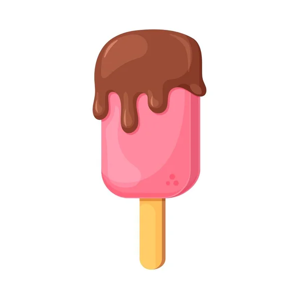 用融化的巧克力棒装饰粉红冰淇淋 卡通风格 在白色背景上孤立的向量图 — 图库矢量图片