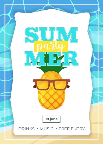 Cartaz Festa Verão Com Abacaxi Óculos Modelo Banner Ilustração Vetorial —  Vetores de Stock