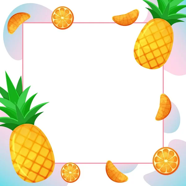 热带边境有异国情调的菠萝 正方形框 模板设计 孤立的矢量说明 — 图库矢量图片