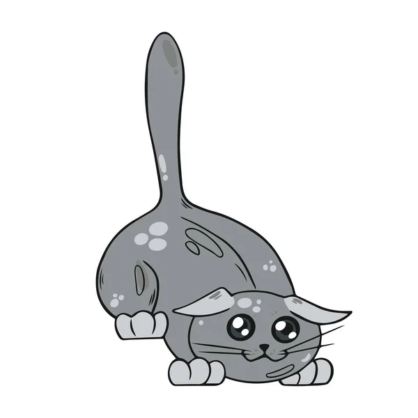 Χαριτωμένη Παιχνιδιάρα Γάτα Γκρι Γατάκι Ζωγραφισμένο Στο Χέρι Εικονογράφηση Διανύσματος — Διανυσματικό Αρχείο