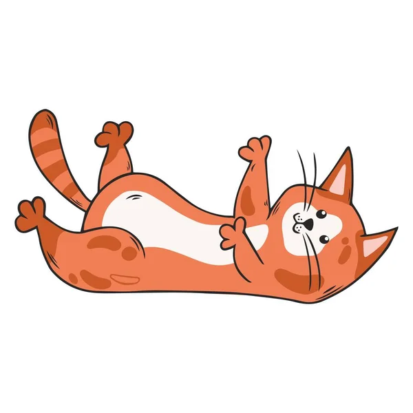 Gatto Carino Sta Mentendo Gattino Rosso Stile Disegnato Mano Illustrazione — Vettoriale Stock