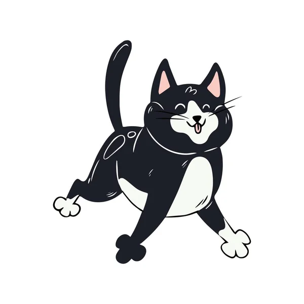 Aranyos Játékos Macska Fekete Cica Kézzel Rajzolt Stílus Vektor Illusztráció — Stock Vector