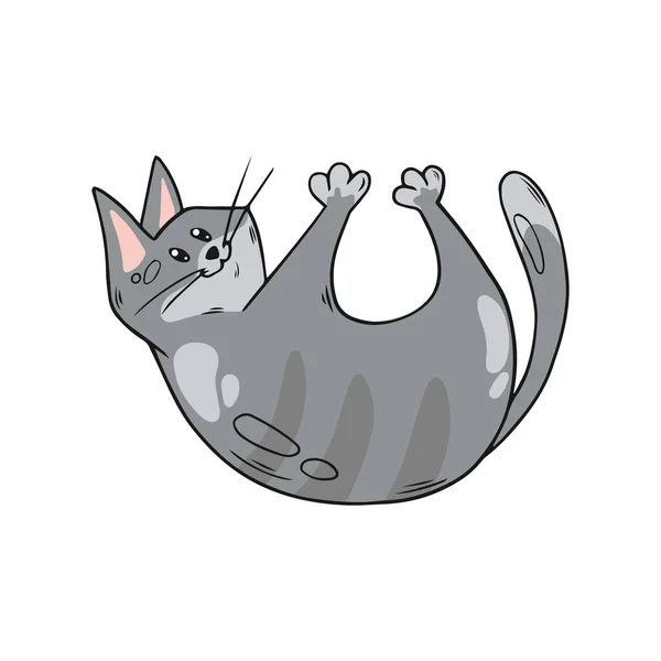 Aranyos Játékos Macska Szürke Cica Kézzel Rajzolt Stílusban Vektor Illusztráció — Stock Vector