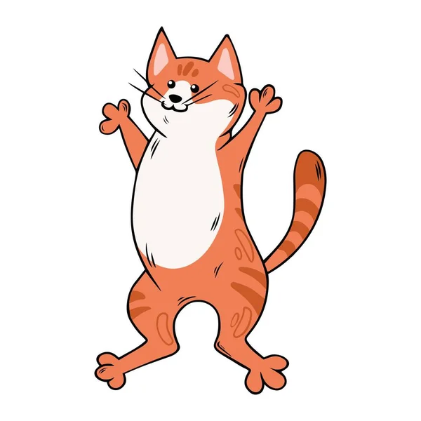 Söt Lekfull Katt Röd Kattunge Handritad Stil Vektor Illustration Isolerad — Stock vektor