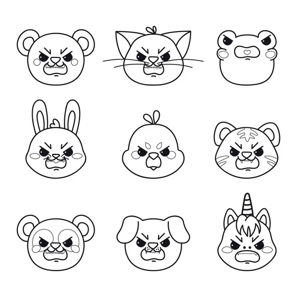 Animais Furiosos Cabeça Animal Estimação Estilo Cartoon Kawaii Animais Desenhados — Vetor de Stock