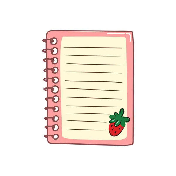 空白笔记本和可爱的草莓 手绘文具用品涂鸦 白色背景上孤立的矢量设计说明 — 图库矢量图片