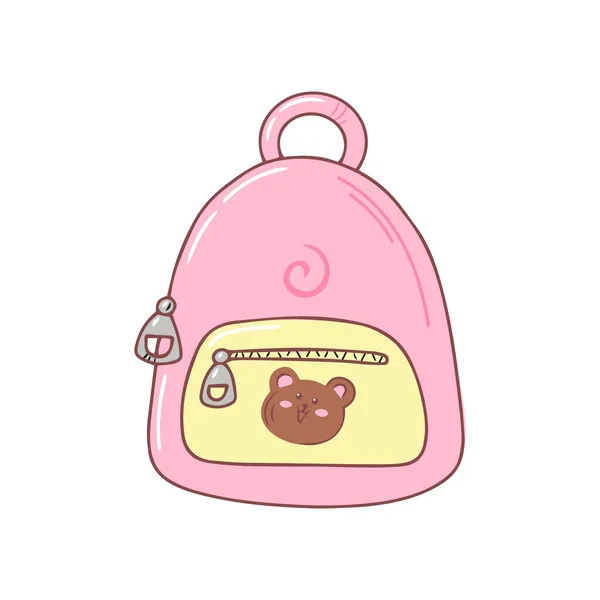 Cute Backpack Bear Kawaii Backpack Pink Color Hand Drawn Back — Stock Vector