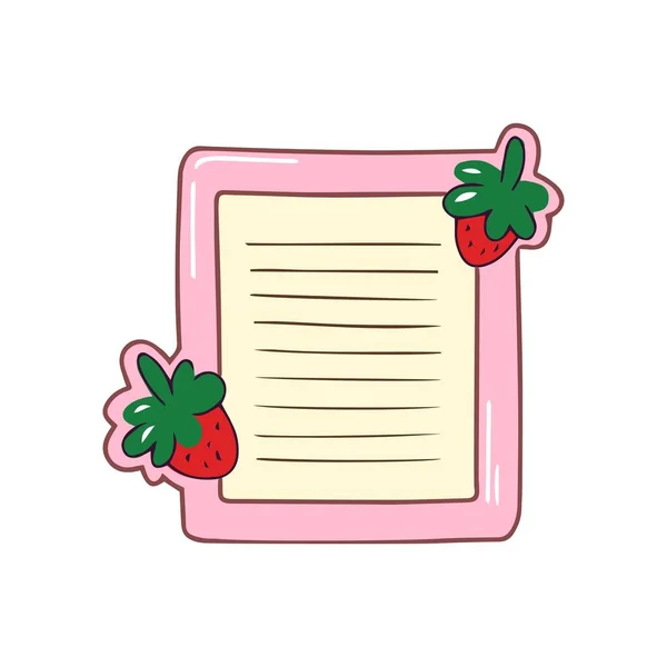 Blank Notepad Cute Strawberry Hand Drawn Stationery Supplies Doodle Vector — Stock Vector