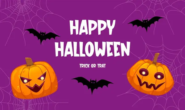 Joyeux Halloween Bannière Avec Des Citrouilles Des Chauves Souris Sur — Image vectorielle