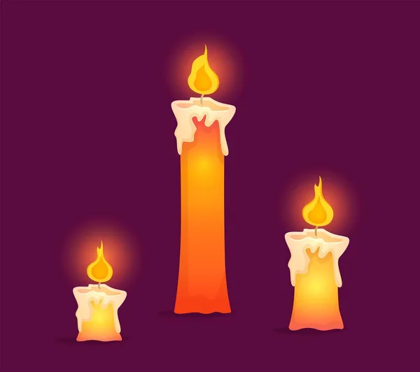 Isolated Wax Candles Set Dark Background Colorful Vector Illustration Cartoon — Stock Vector