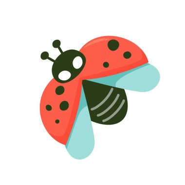 Tatlı kırmızı uğur böceği. Basit düz çizim izole edildi