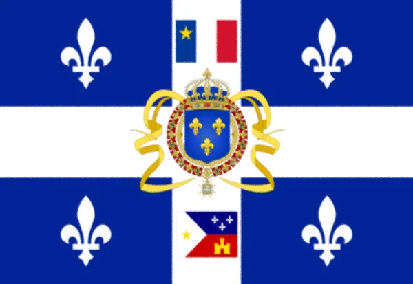 这仅仅是魁北克国旗 新法兰西殖民地国旗和阿卡迪亚国旗的组合 — 图库照片