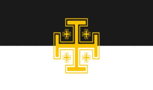 Flaga Cywilna Królestwa Jerozolimy Powiewana Przez Cywilów Lądzie Oparty Czarno — Zdjęcie stockowe
