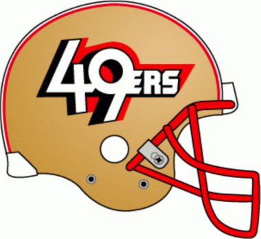 San Francisco 49ers 'ın logotype' u. Amerikan futbol takımı kaskın üzerinde.