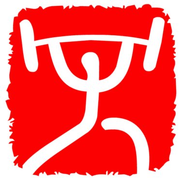 Red and white logotype of weightlifting sport