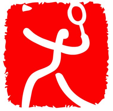 Red and white logotype of badminton sport