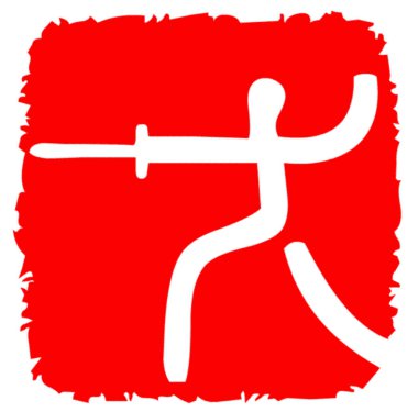 Red and white logotype of fencing sport