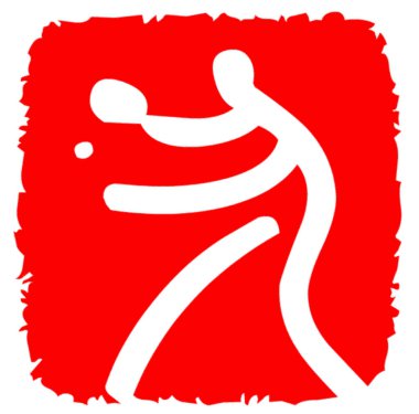Red and white logotype of ping pong sport