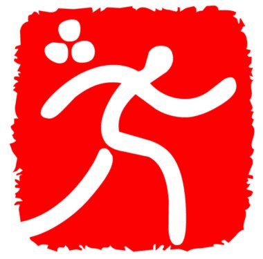 Red and white logotype of triathlon sport