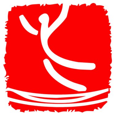 Red and white logotype of volleyball sport