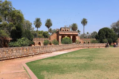 DELHI INDIA - 02 11 2023: Lodi Gardens, Yeni Delhi, Hindistan 'da bulunan bir şehir parkı. İçinde Mohammed Shah 'ın mezarı, Sikandar Lodi' nin mezarı, Shisha Gumbad ve Bara Gumbad var.