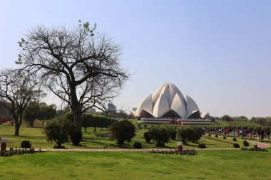 DELHI INDIA - 02 12 2023: Hindistan 'ın Delhi kentinde bulunan Lotus Tapınağı, Aralık 1986' da ithaf edilen bir İbadet Evi.