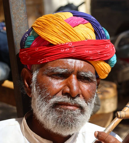 Jaisalmer Rajasthan India 2023 Uliczny Muzyk Żebrzący Twierdzy Jaisalmer Rajasthan — Zdjęcie stockowe