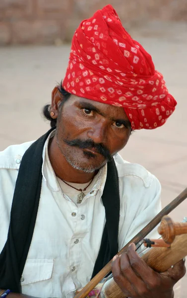 Jaisalmer Rajasthan Inde 2023 Musicien Rue Mendiant Dans Forteresse Jaisalmer — Photo