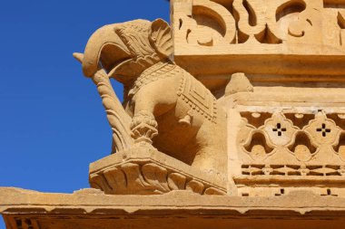 JAISALMER RAJASTHAN INDIA - 02: 13 2023: Lodurva Jain Temple, Rajasthan 'daki Jaisalmer yakınlarındaki, 23. Tirthankara Parshvanatha' ya adanmıştır.