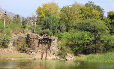 RURAL RAJASTHAN INDIA - 02: 15 2023: bu su organik tarım için ekinleri ya da içme suyunu sulamak için kuyudan getiriliyor