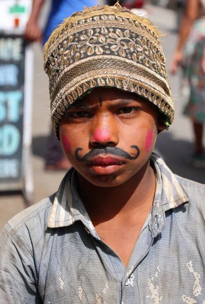 Udaipur Rajasthan India 2023 Unidentified Child Fake Mustache — Stock Photo, Image