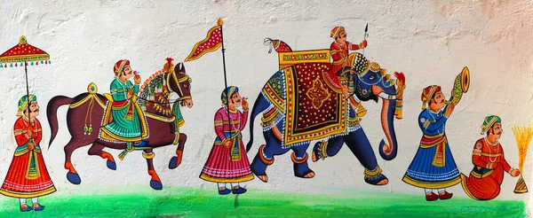 stock image Traditional picture on building wall in India